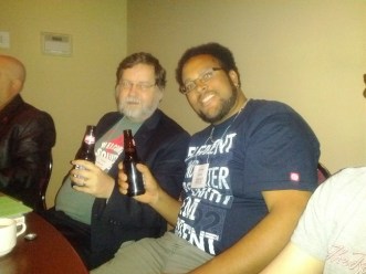 A picture of PZ and I hoisting a brew